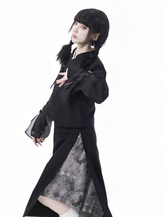 New Chinese Style Mix Slim Skirt Layering Suit