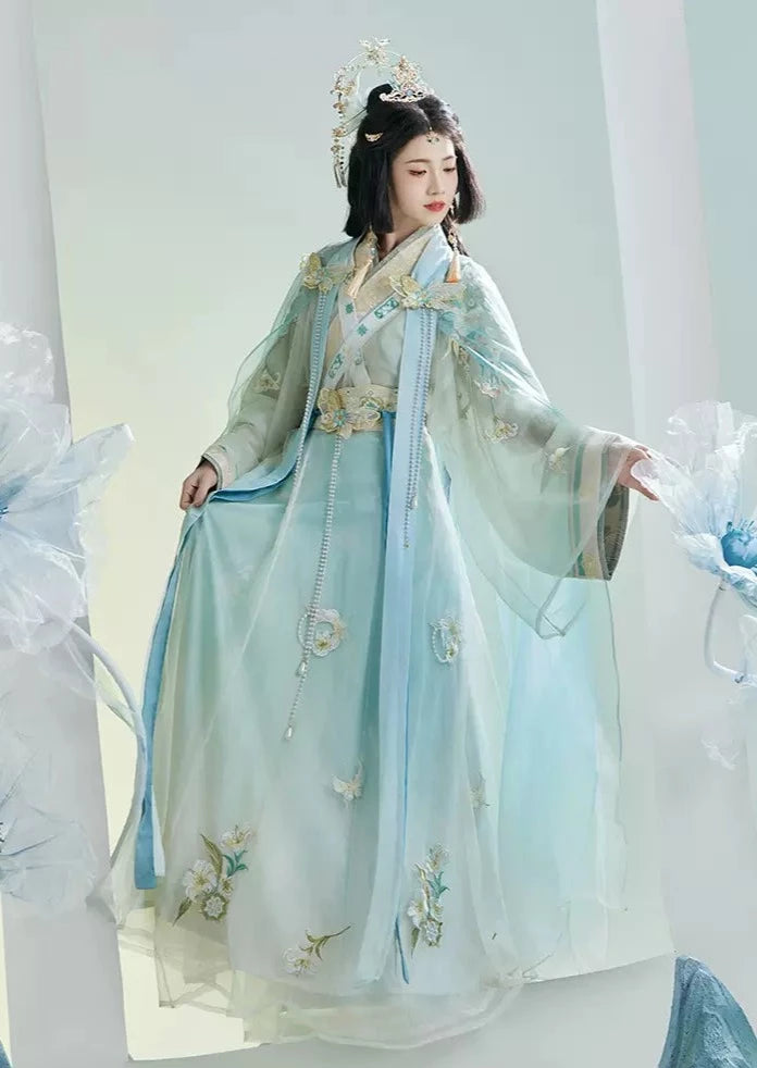 5 ピースのオリジナル漢服: 春と夏向けに改良されたデザインと複雑な刺繍を施した晋王朝風のマント