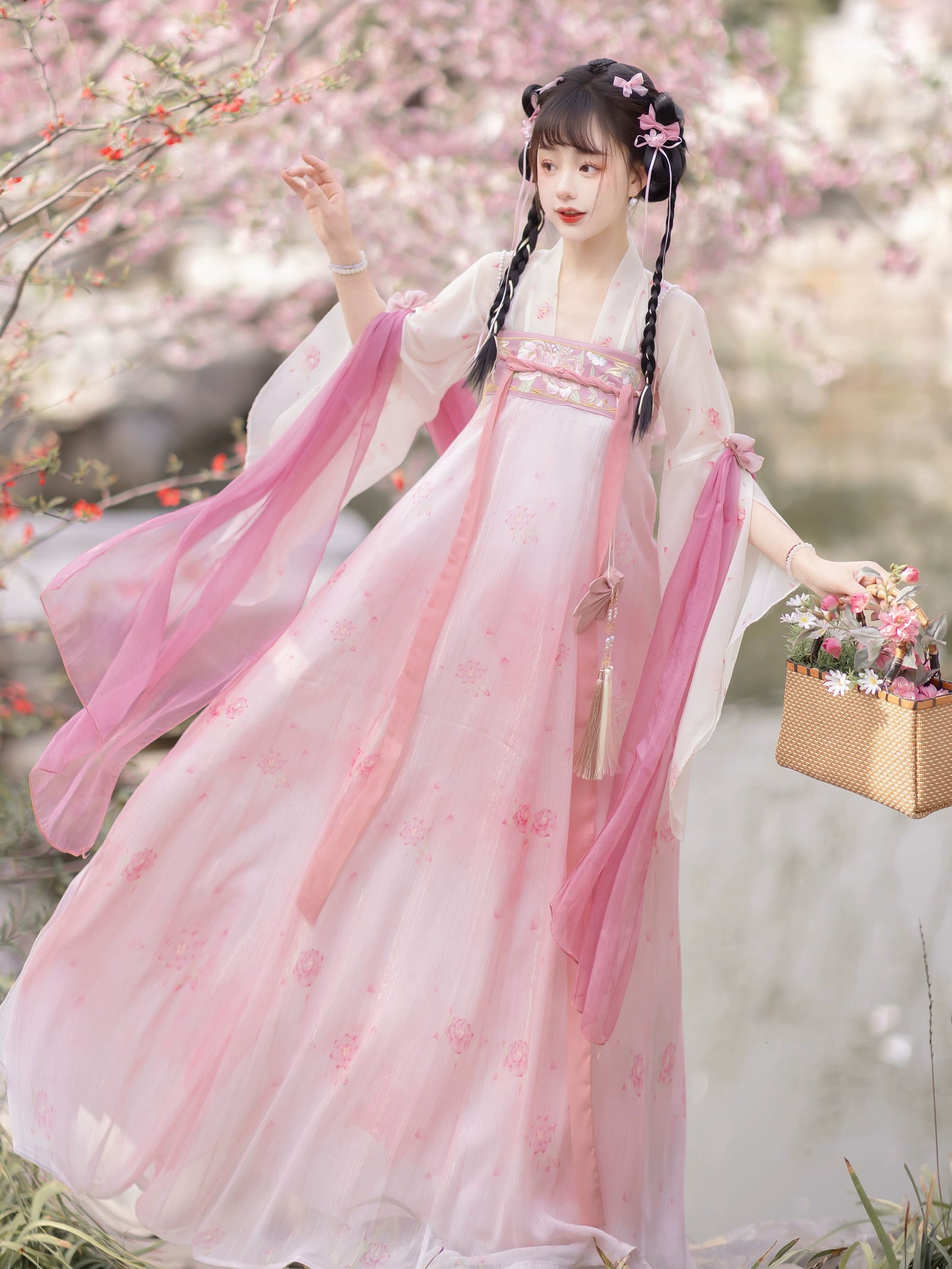 Hanfu women's clothing Tang Dynasty chest-high One piece pink