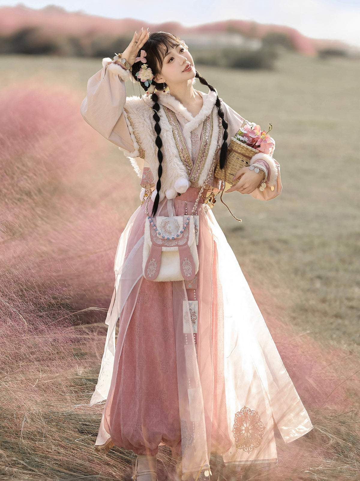 Han Element Series 2025 Hanfu Cross-Collar Tops Pink