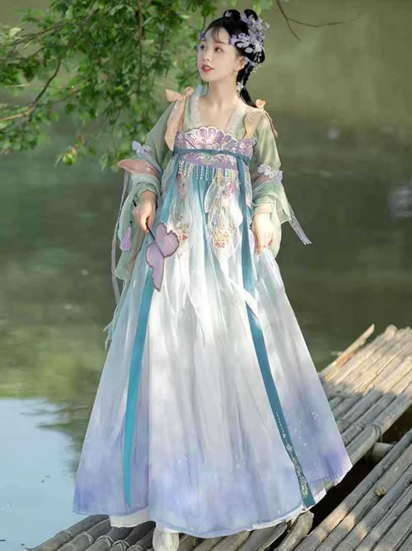 唐時代のオリジナル漢服女性の「花の詩」アンサンブル:春の小柄な人物のための絶妙な中国スタイル