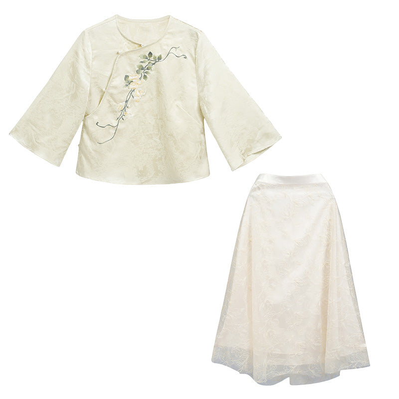 Lookbook Series Plus Size Printing Hanfu 8008+8009 Green Beige