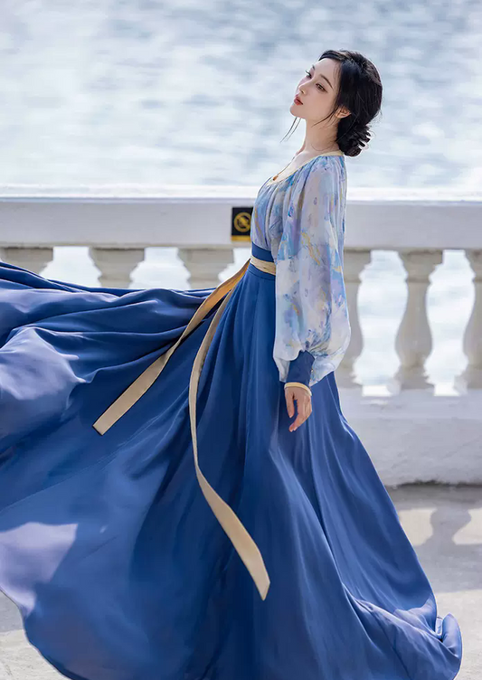 2 ピースのオリジナル中国スタイル: 改良されたヘンネックの襟と破れたスカート - 春夏カジュアル漢服