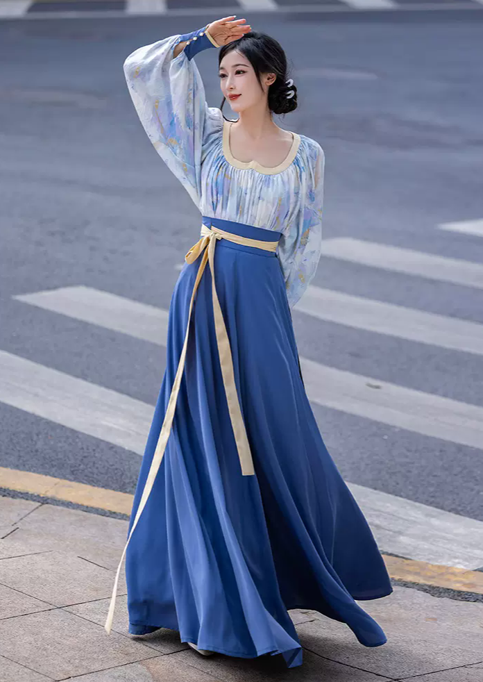 2 ピースのオリジナル中国スタイル: 改良されたヘンネックの襟と破れたスカート - 春夏カジュアル漢服
