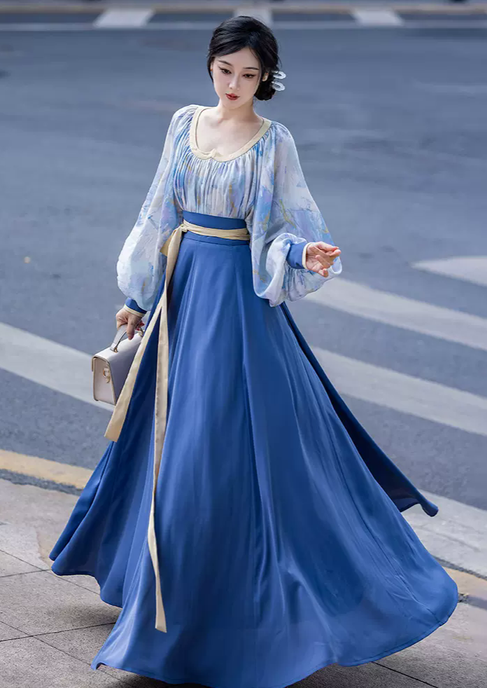 2 ピースのオリジナル中国スタイル: 改良されたヘンネックの襟と破れたスカート - 春夏カジュアル漢服