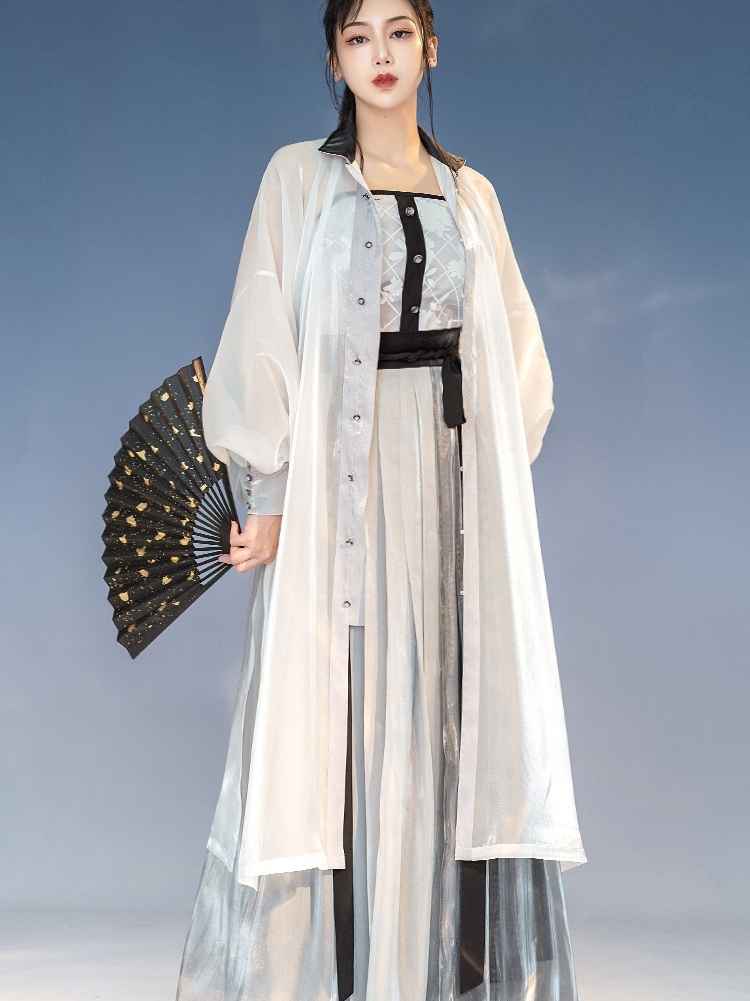 洗練された明朝風の漢服: オリジナルデザインのユニセックス軽量漢服、スタンドカラー付きで普段着に最適