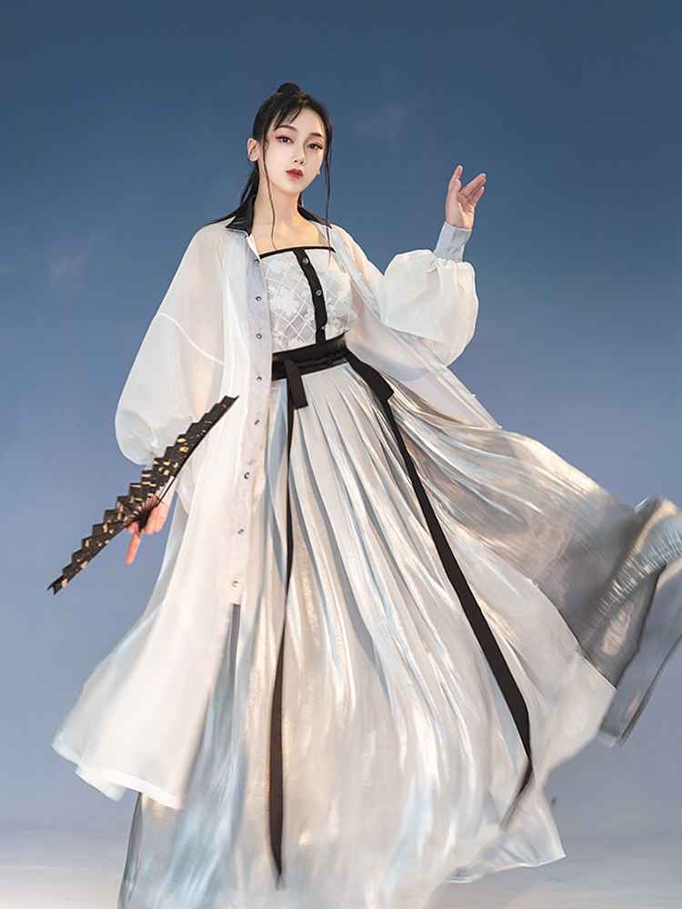 洗練された明朝風の漢服: オリジナルデザインのユニセックス軽量漢服、スタンドカラー付きで普段着に最適