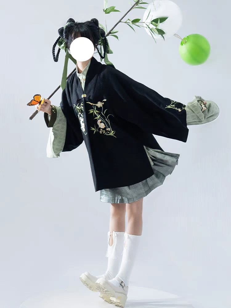 日常着: ウールの刺繍が施された明朝の漢服、半袖ショールと短い馬の顔のスカート