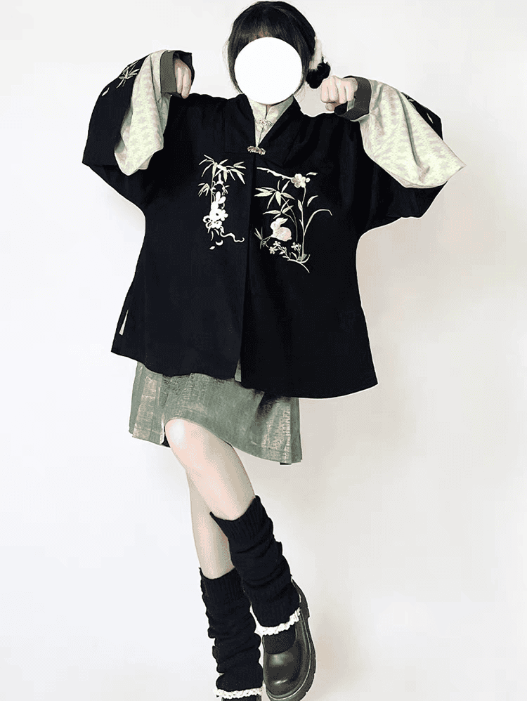 日常着: ウールの刺繍が施された明朝の漢服、半袖ショールと短い馬の顔のスカート