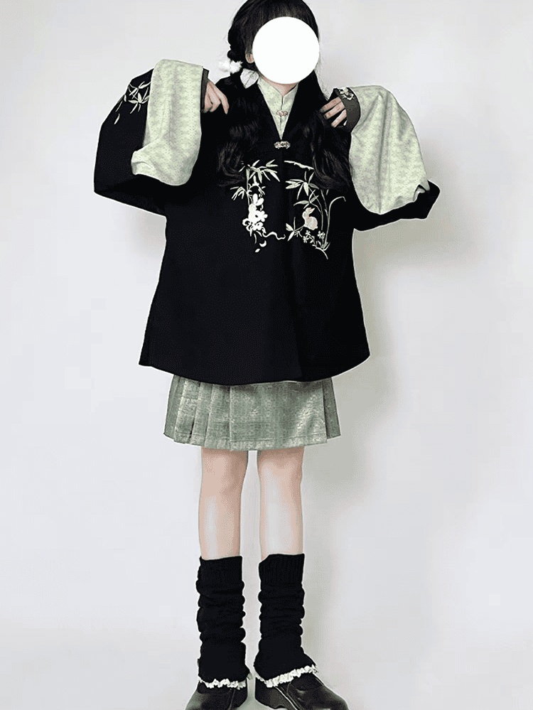日常着: ウールの刺繍が施された明朝の漢服、半袖ショールと短い馬の顔のスカート