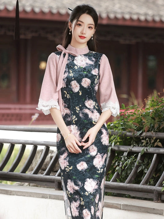 Elegant Pink Hanfu Qipao Cheongsam Dress Skirt, gifts for women 2024