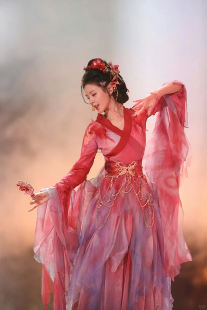 Oriental Aesthetics Series Red Butterfly Dancing Hanfu Dress