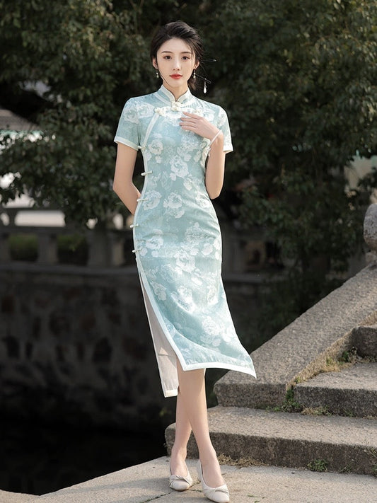 Blue Lace Hanfu Qipao Cheongsam Dress Skirt, gifts for women 2024