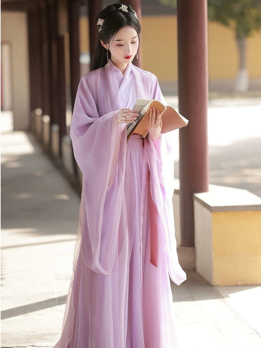 Purple Wei-Jin Style Traditional Hanfu Qipao Cheongsam Dress Skirt, gifts for women 2024