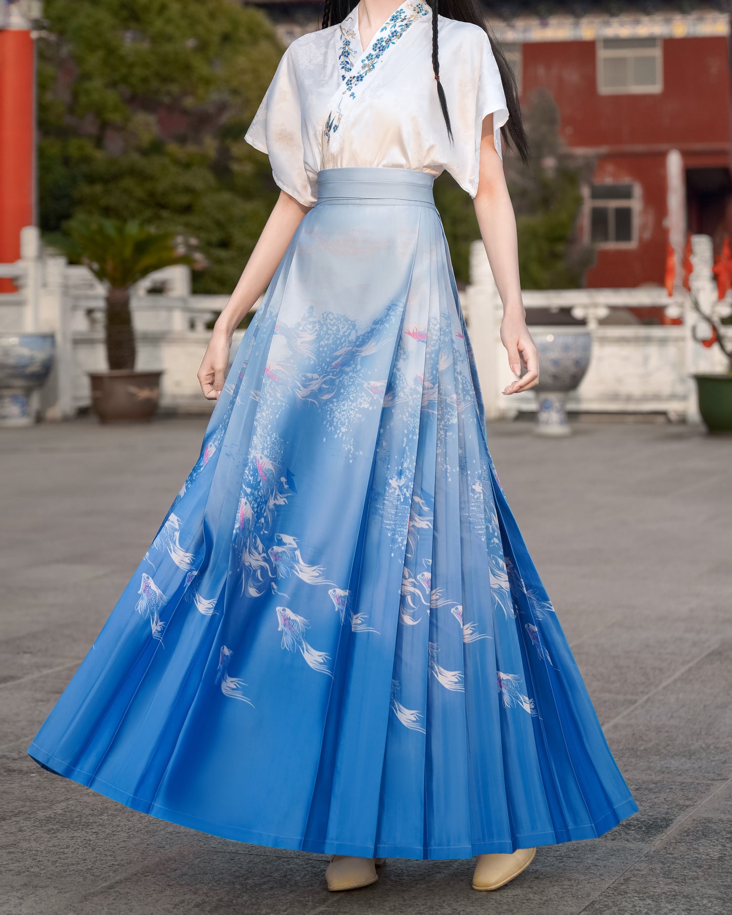 Horse Face High Waist Pleated Hanfu Qipao Cheongsam Dress Skirt, MaMianQun gifts for women 2024 #2302