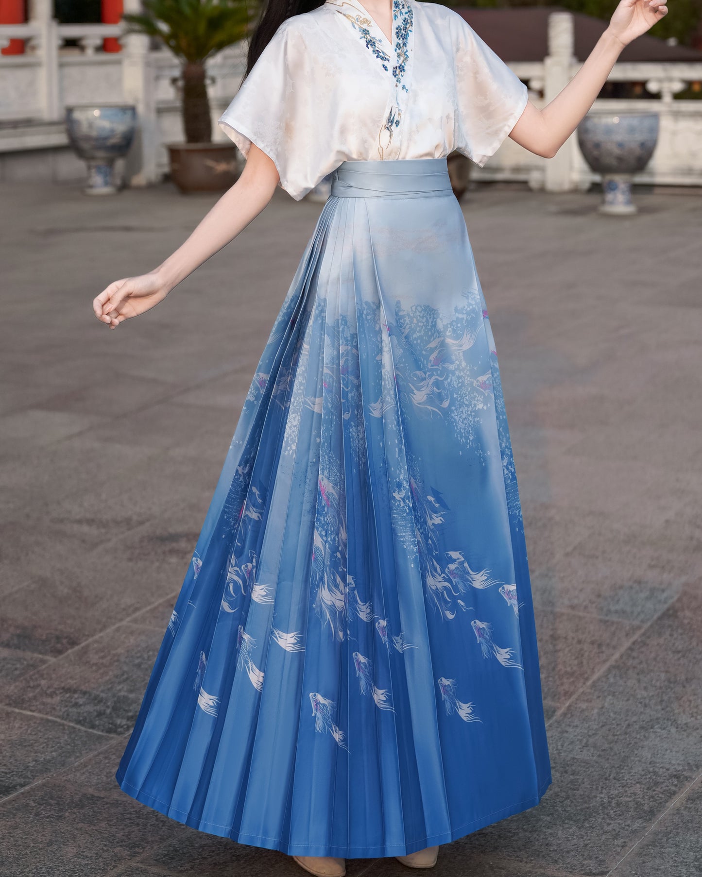 Horse Face High Waist Pleated Hanfu Qipao Cheongsam Dress Skirt, MaMianQun gifts for women 2024 #2302