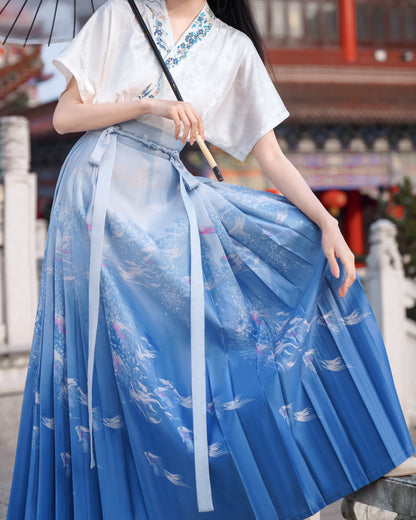 Horse Face High Waist Pleated Hanfu Qipao Cheongsam Dress Skirt, MaMianQun gifts for women 2024 #2302