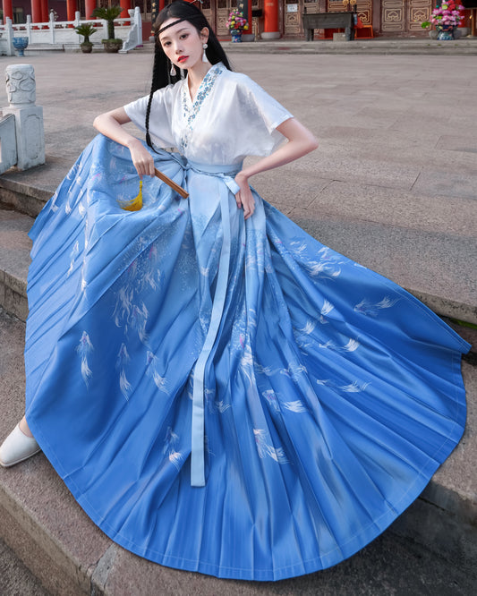 Horse Face High Waist Pleated Hanfu Qipao Cheongsam Dress Skirt, MaMianQun gifts for women 2024 #2302