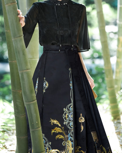 Horse Face High Waist Pleated Hanfu Qipao Cheongsam Dress Skirt, MaMianQun gifts for women 2024 #12047