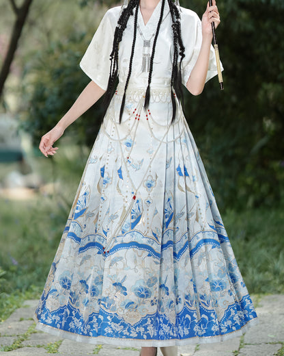 Horse Face High Waist Pleated Hanfu Qipao Cheongsam Dress Skirt, MaMianQun gifts for women 2024 #12113