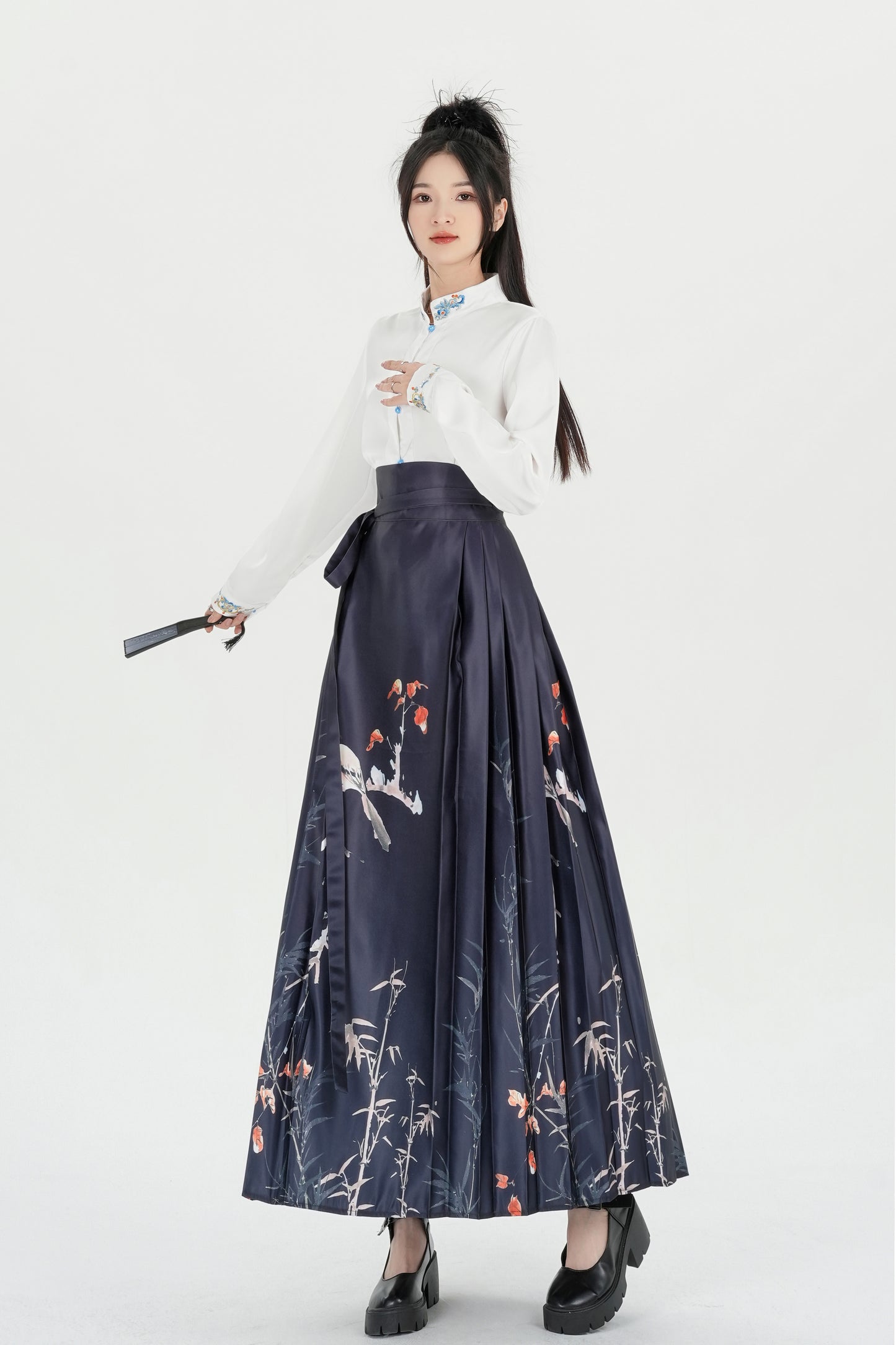 Horse Face High Waist Pleated Hanfu Qipao Cheongsam Dress Skirt, MaMianQun gifts for women 2024  #3701A