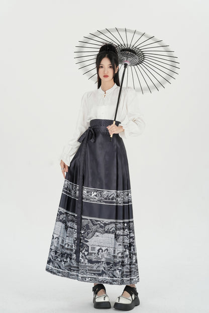 Horse Face High Waist Pleated Hanfu Qipao Cheongsam Dress Skirt, MaMianQun gifts for women 2024  #3705A