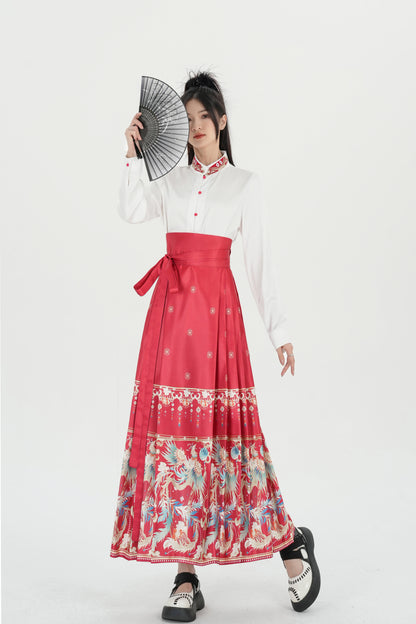 Horse Face High Waist Pleated Hanfu Qipao Cheongsam Dress Skirt, MaMianQun gifts for women 2024  #3706A