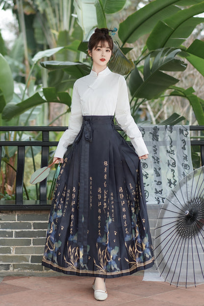 Horse Face High Waist Pleated Hanfu Qipao Cheongsam Dress Skirt, MaMianQun gifts for women 2024  #3696