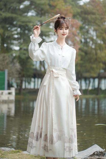 Horse Face High Waist Pleated Hanfu Qipao Cheongsam Dress Skirt, MaMianQun gifts for women 2024 #36981