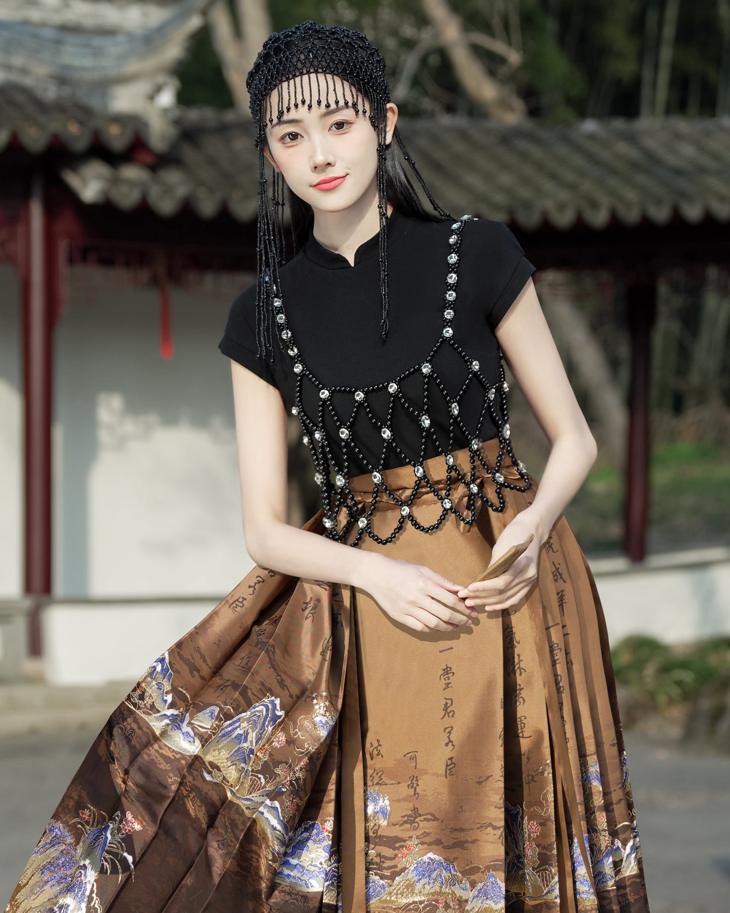 Horse Face High Waist Pleated Hanfu Qipao Cheongsam Dress Skirt, MaMianQun gifts for women 2024 #12138snow