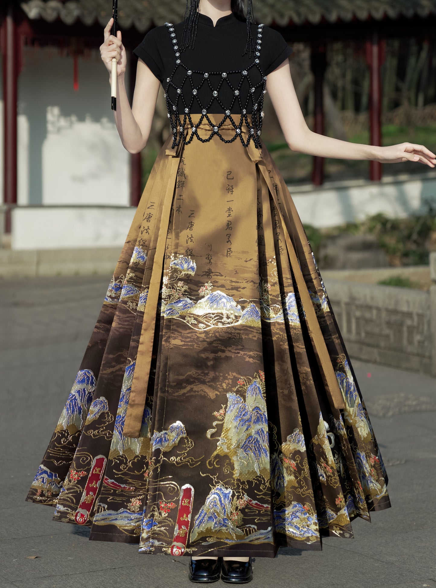 Horse Face High Waist Pleated Hanfu Qipao Cheongsam Dress Skirt, MaMianQun gifts for women 2024 #12138snow