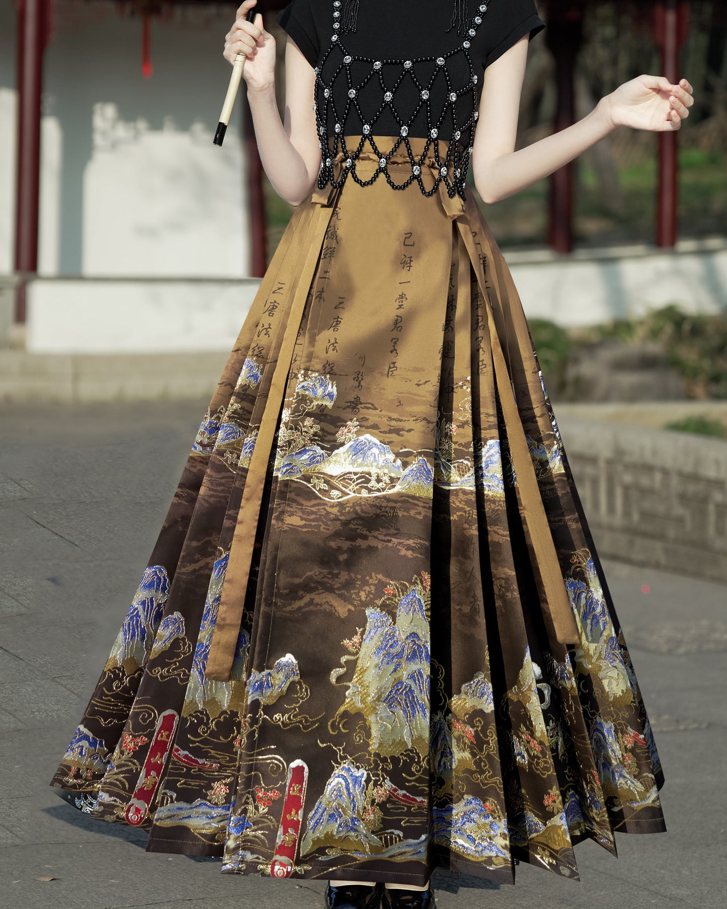 Horse Face High Waist Pleated Hanfu Qipao Cheongsam Dress Skirt, MaMianQun gifts for women 2024 #12138snow