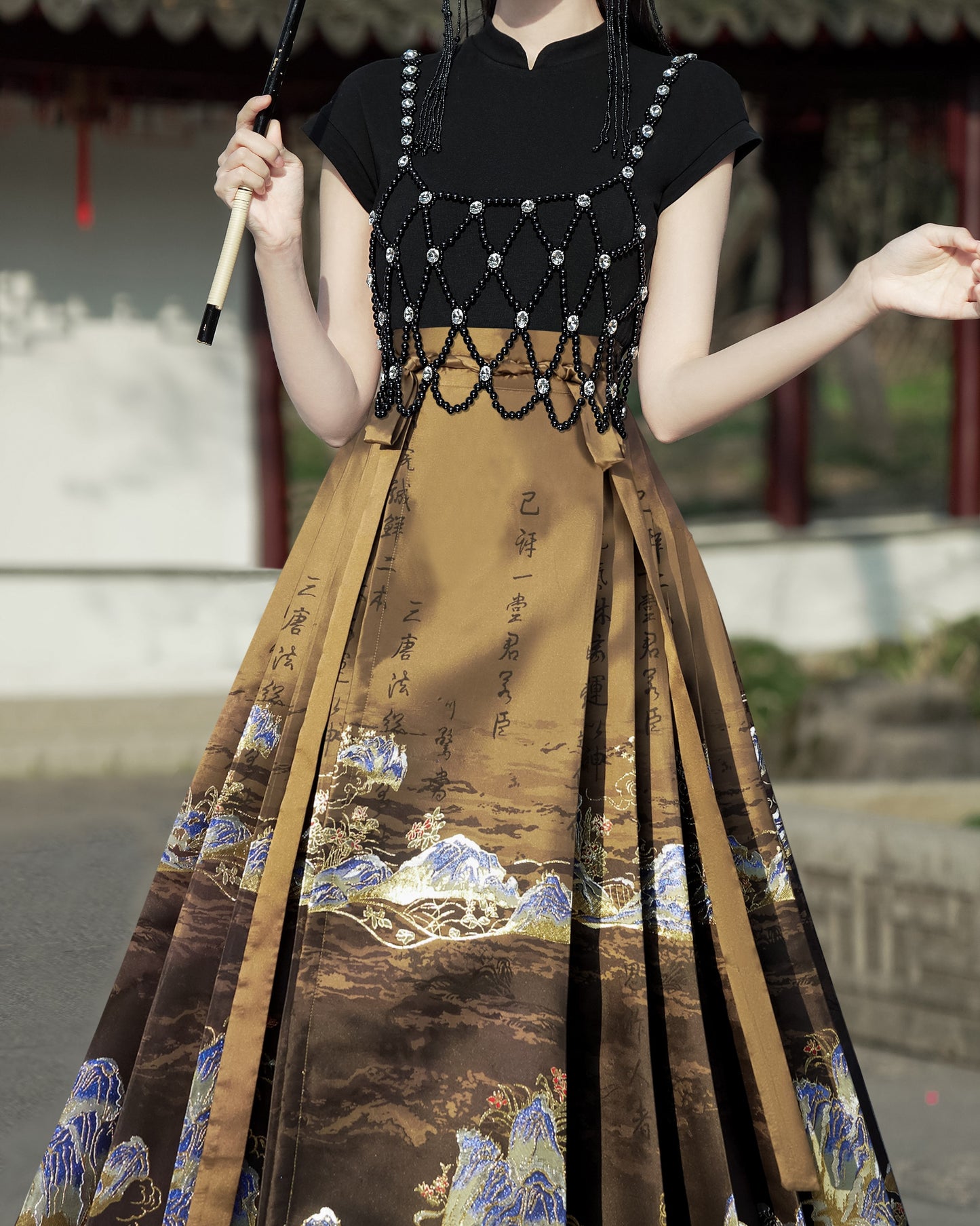 Horse Face High Waist Pleated Hanfu Qipao Cheongsam Dress Skirt, MaMianQun gifts for women 2024 #12138snow