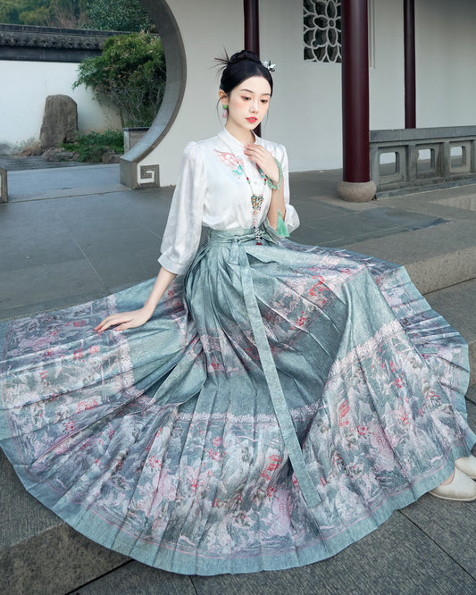 Horse Face High Waist Pleated Hanfu Qipao Cheongsam Dress Skirt, MaMianQun gifts for women 2024 #12173