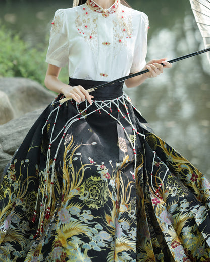 Horse Face High Waist Pleated Hanfu Qipao Cheongsam Dress Skirt, MaMianQun gifts for women 2024 #12169