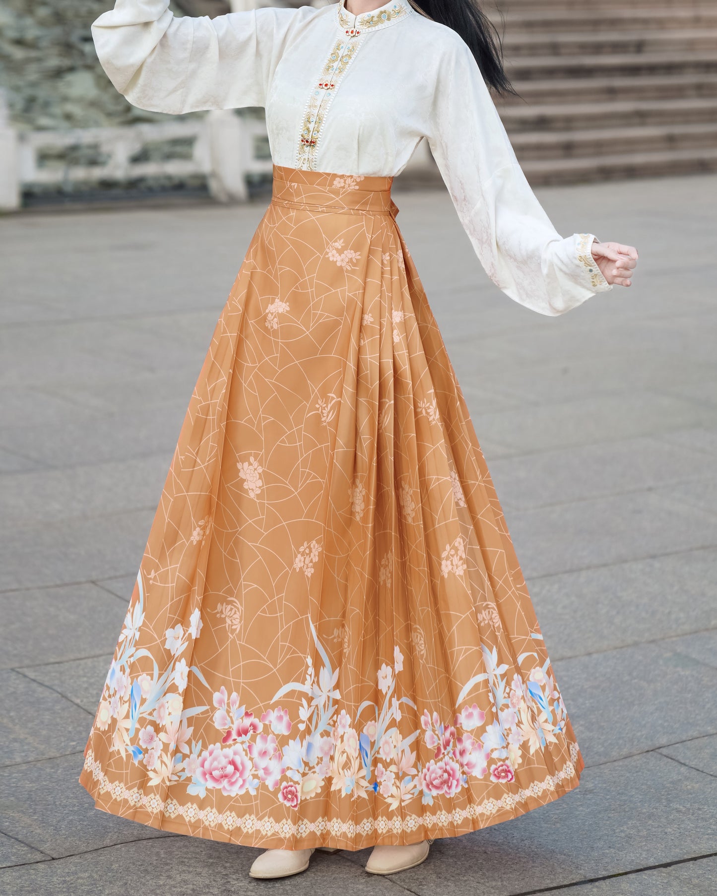 Horse Face High Waist Pleated Hanfu Qipao Cheongsam Dress Skirt, MaMianQun gifts for women 2024 #2305