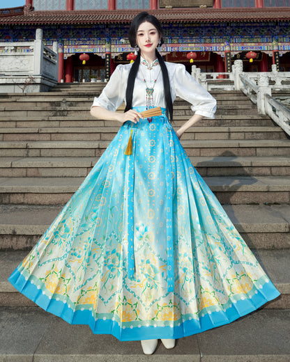 Horse Face High Waist Pleated Hanfu Qipao Cheongsam Dress Skirt, MaMianQun gifts for women 2024 #12177