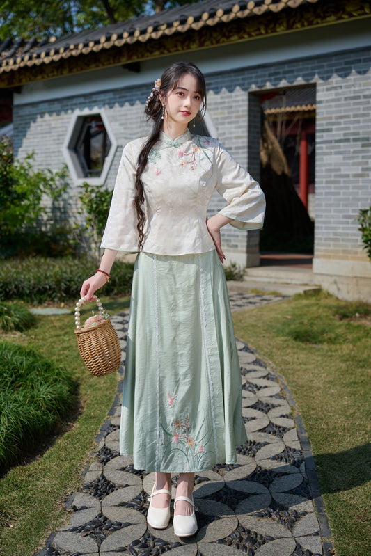 Lookbook Series Plus Size Printing Hanfu 8023+8025 Green