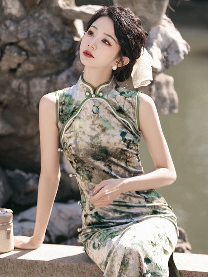 Chic Floral Hanfu Qipao Cheongsam Dress Skirt, gifts for women 2024