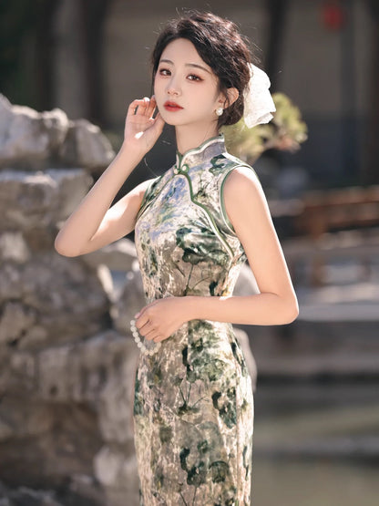 Chic Floral Hanfu Qipao Cheongsam Dress Skirt, gifts for women 2024