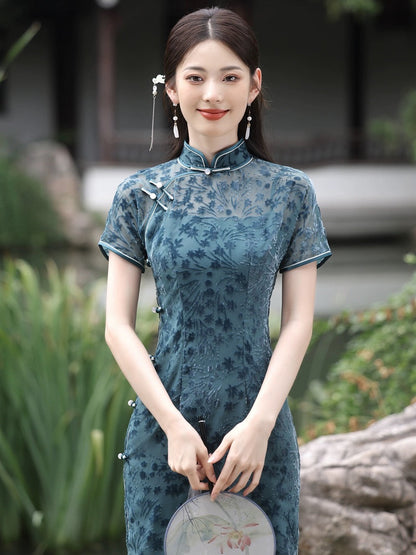 Floral Velvet Hanfu Qipao Cheongsam Dress Skirt, gifts for women 2024