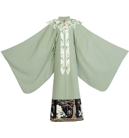 LOOKBOOK SERIES Ming Dynasty Horse Face Skirt Green Beige Set