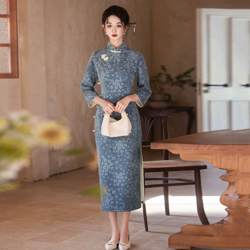 Plus Size Silk Autumn Winter Cheongsam Qipao 27