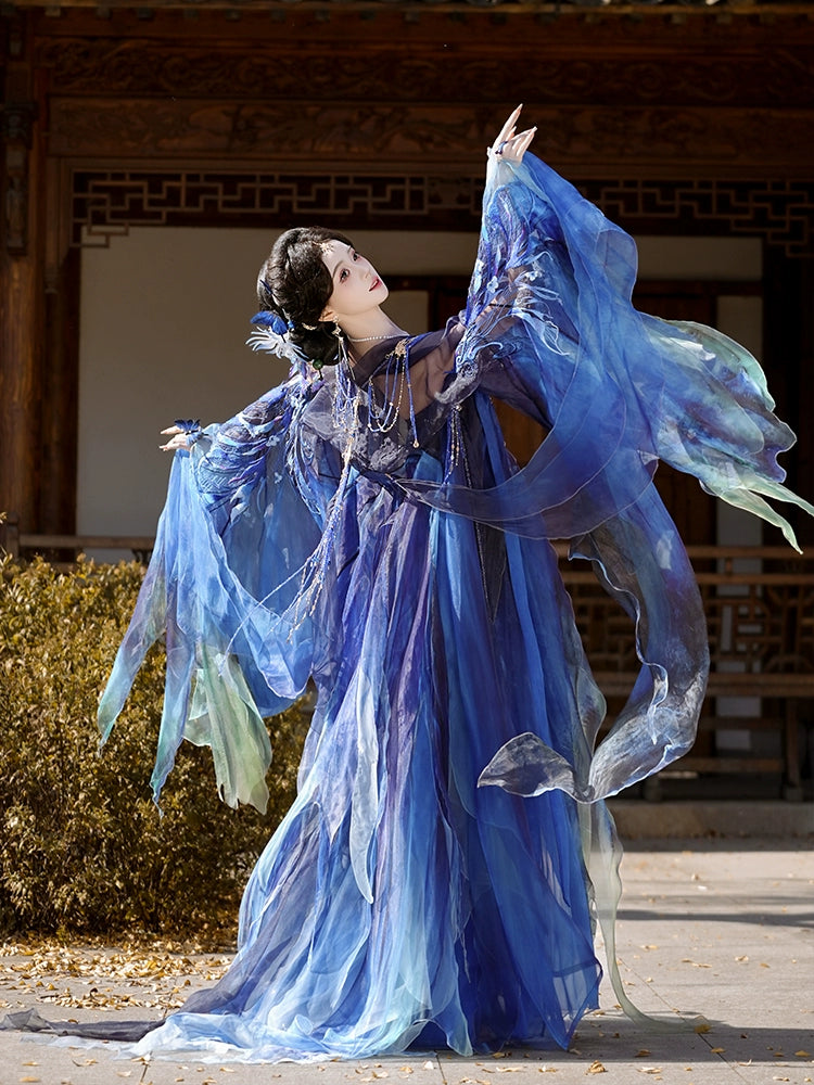 Mythology Series Blue Butterfly Embroidered Myrobalan Skirt Hanfu