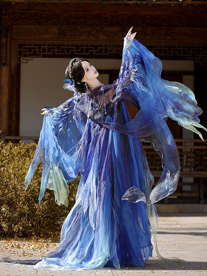 Mythology Series Blue Butterfly Embroidered Myrobalan Skirt Hanfu
