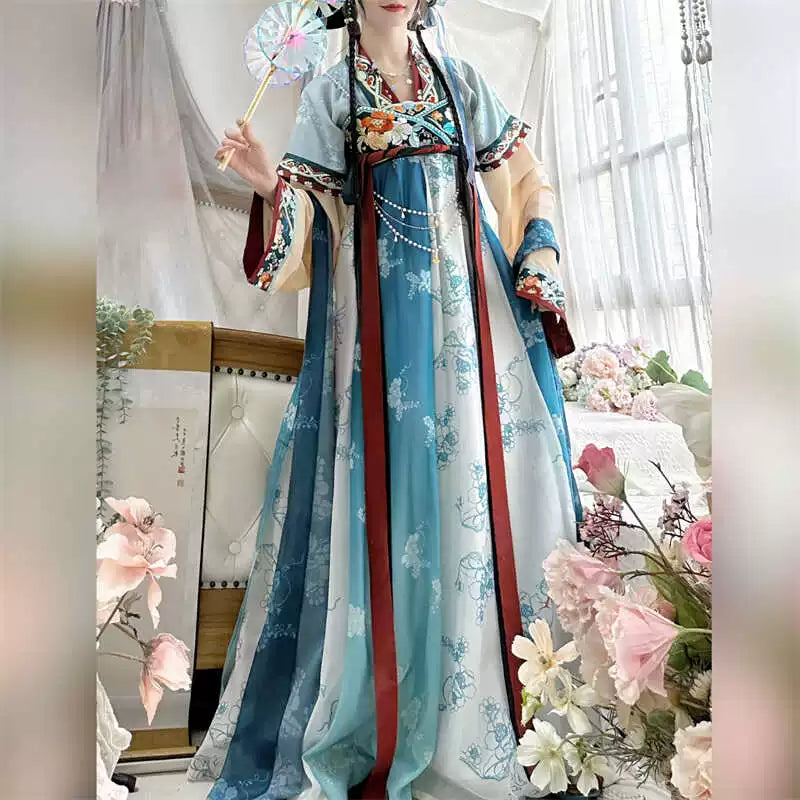 LOOKBOOK SERIES Tang Dynasty Blue Orange Shirt Hanfu