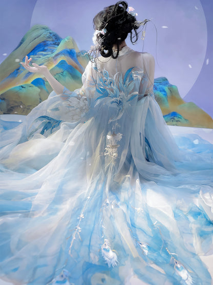 Mythology Series Azure Plume Embroidered Myrobalan Skirt Hanfu