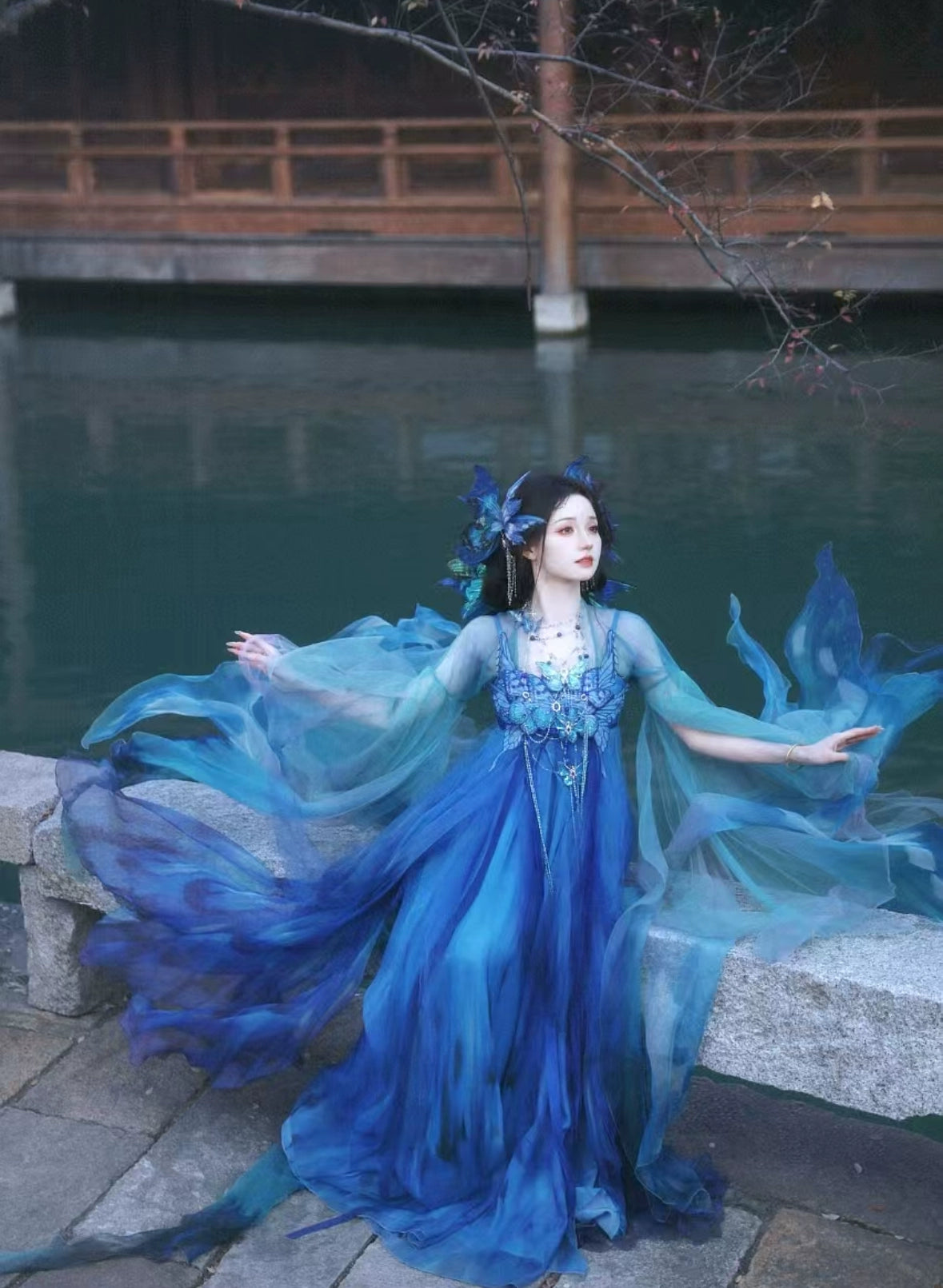 Oriental Aesthetics Series Blue Morpho Hanfu Dress