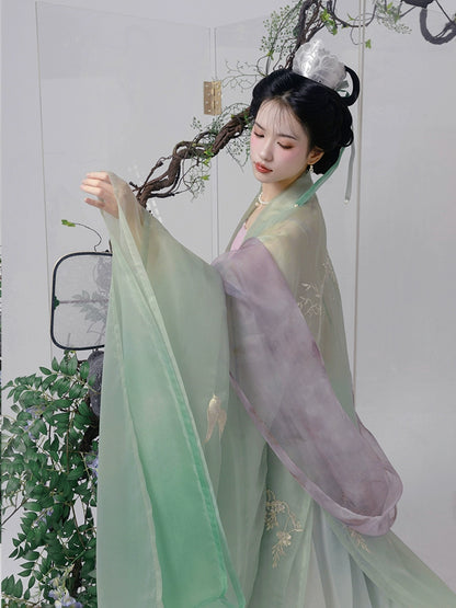 Shangyao Retreat Series Green Pink Gradient Song Hanfu