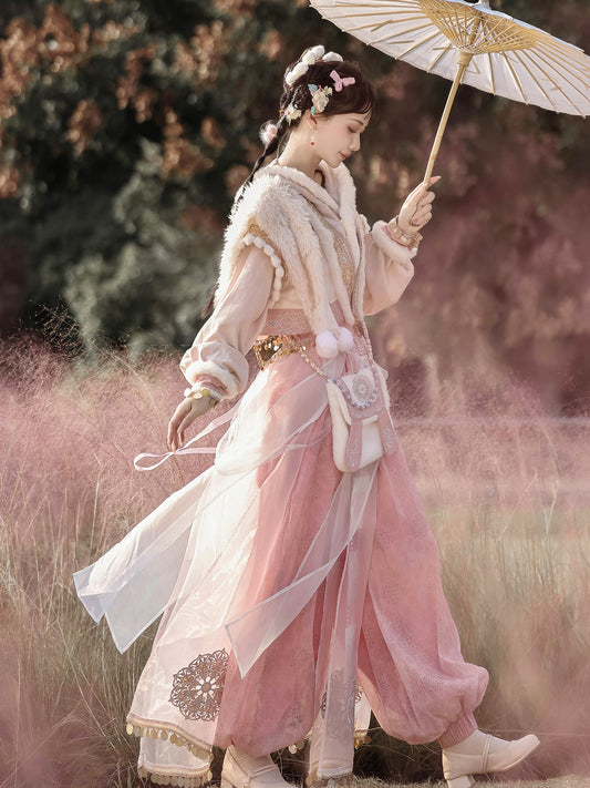 Han Element Series 2025 Hanfu Cross-Collar Tops Pink